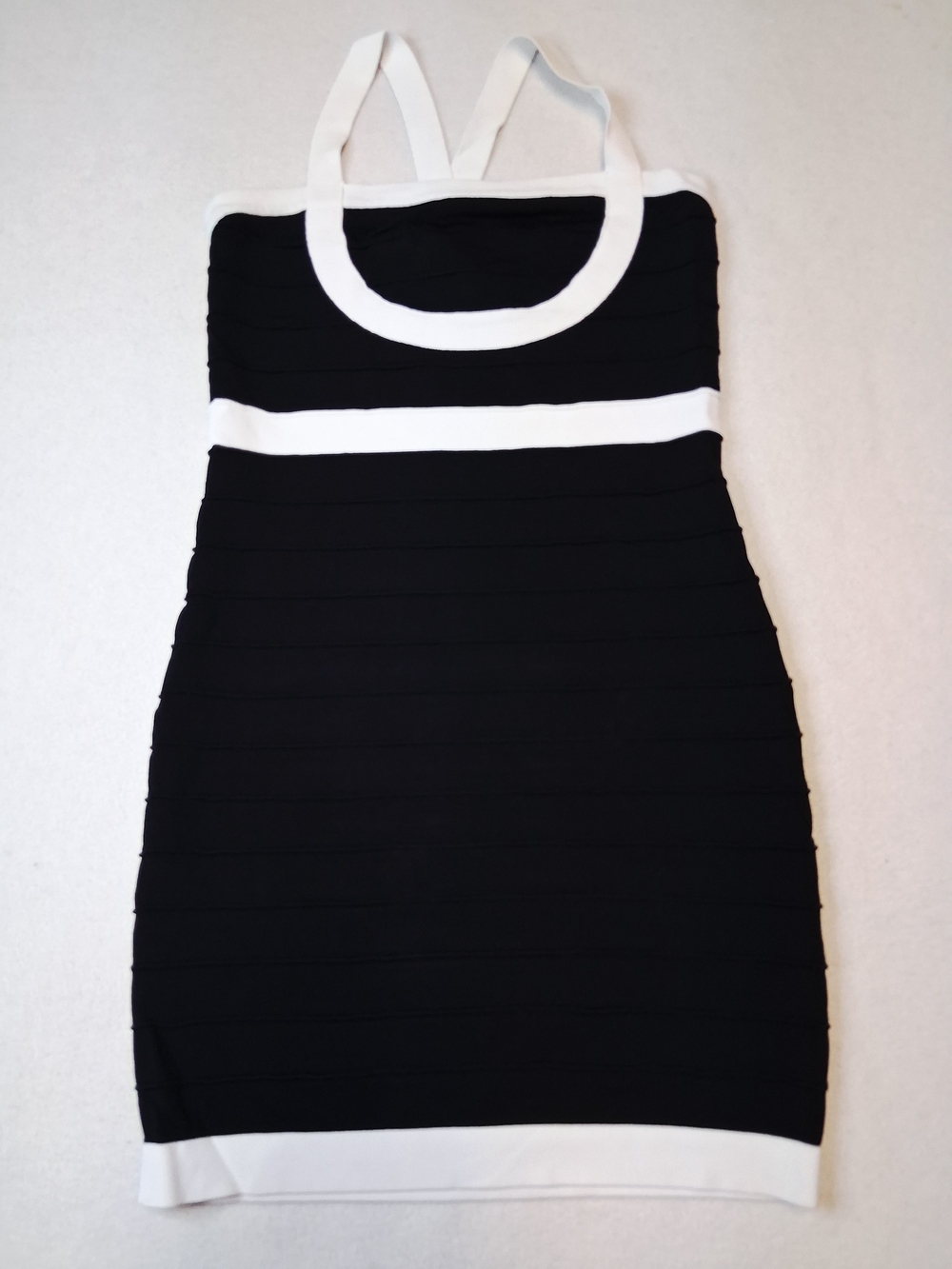 Sleeveless Black Mini Dress with White Trim